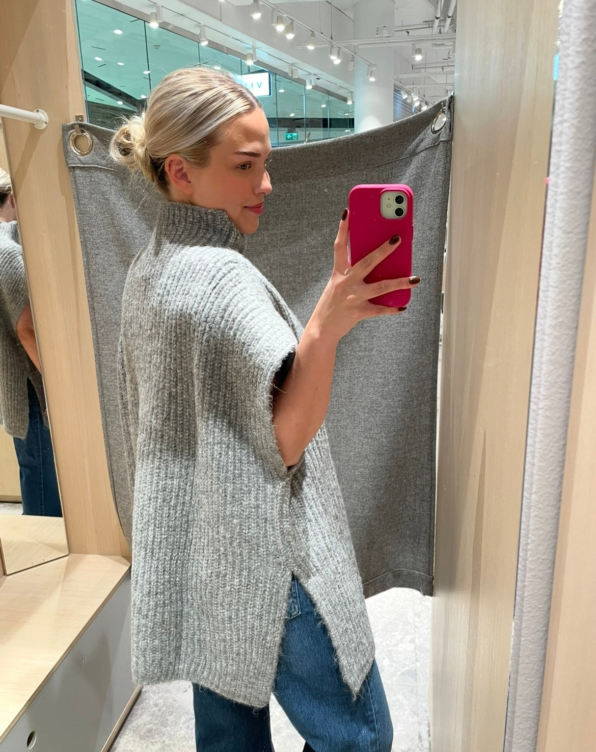 VINARA Poncho - Light Grey Melange